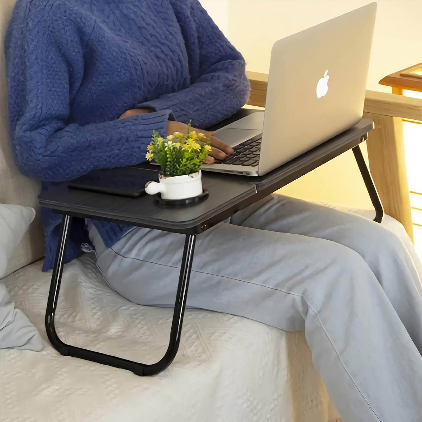 Laptop Desk, Laptop Bed Table with Foldable Legs & Cup Slot, Reading Holder Notebook Stand Breakfast Bed Tray Book Holder for Sofa, Bed, Terrace, Balcony foldable tray bed table sofa tray folding desk