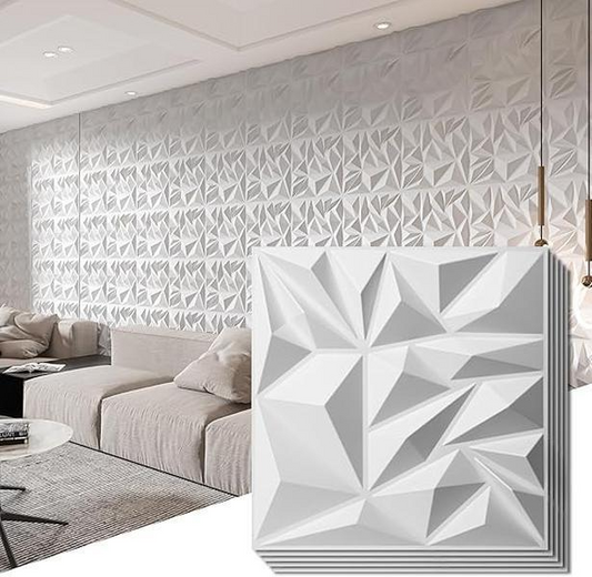 3D Wall Panels for Interior Wall Decor, Modern Diamond Textured Accent Wall Paneling for Gaming Living Room TV Wall Background, 12 x 12 inch Black Decorative Stickers Ornaments White