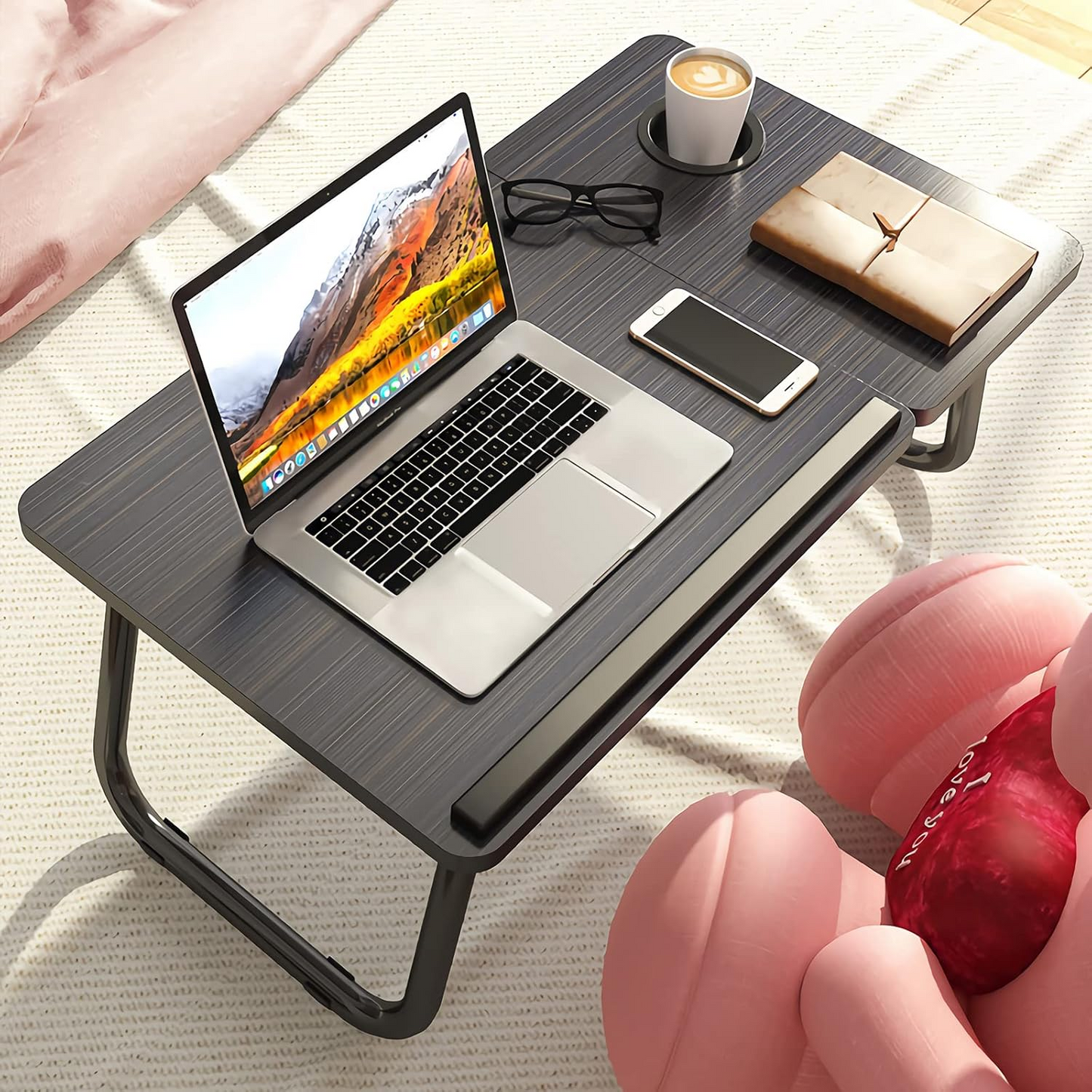 Laptop Desk, Laptop Bed Table with Foldable Legs & Cup Slot, Reading Holder Notebook Stand Breakfast Bed Tray Book Holder for Sofa, Bed, Terrace, Balcony foldable tray bed table sofa tray folding desk
