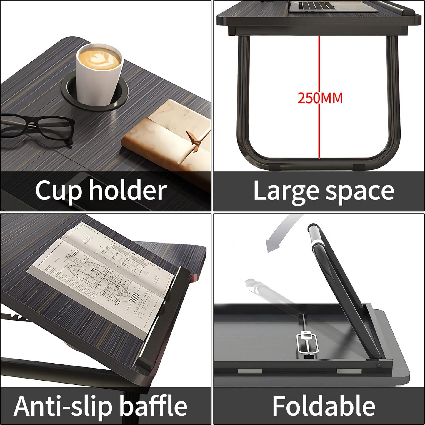 Laptop Desk, Laptop Bed Table with Foldable Legs & Cup Slot, Reading Holder Notebook Stand Breakfast Bed Tray Book Holder for Sofa, Bed, Terrace, Balcony foldable tray bed table sofa tray folding desk