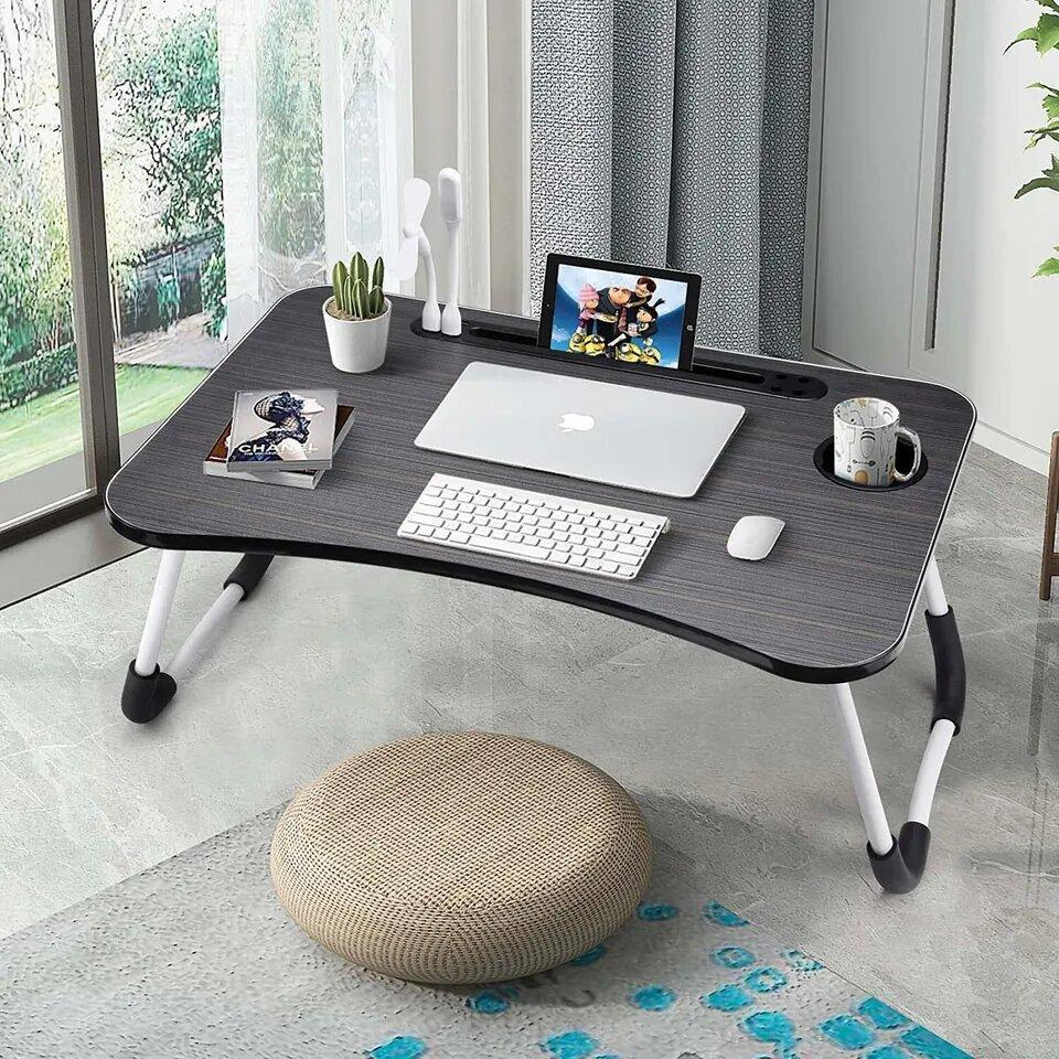 Laptop Desk, Laptop Bed Table with Foldable Legs & Cup Slot, Reading Holder Notebook Stand Breakfast Bed Tray Book Holder for Sofa, Bed, Terrace, Balcony foldable tray bed table sofa tray folding desk