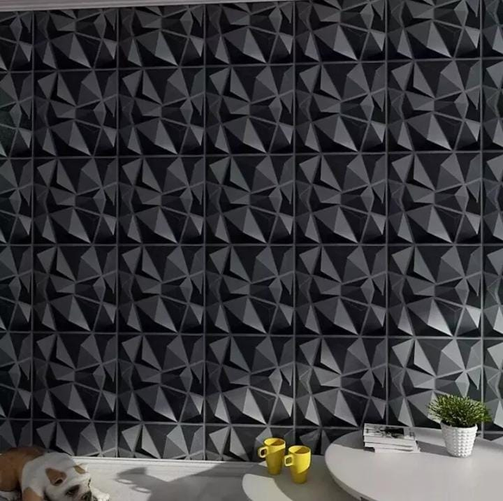3D Wall Panels for Interior Wall Decor, Modern Diamond Textured Accent Wall Paneling for Gaming Living Room TV Wall Background, 12 x 12 inch Black Decorative Stickers Ornaments White