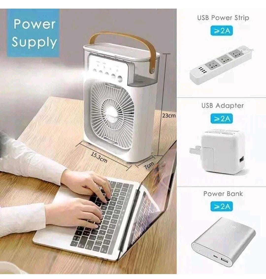 3 in 1 Portable Air Cooler LED Night Light Humidifier Home Office Fan
