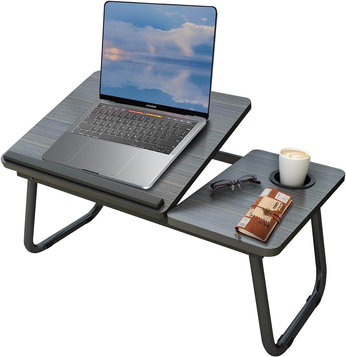 Laptop Desk, Laptop Bed Table with Foldable Legs & Cup Slot, Reading Holder Notebook Stand Breakfast Bed Tray Book Holder for Sofa, Bed, Terrace, Balcony foldable  tray bed  table sofa  tray folding  desk