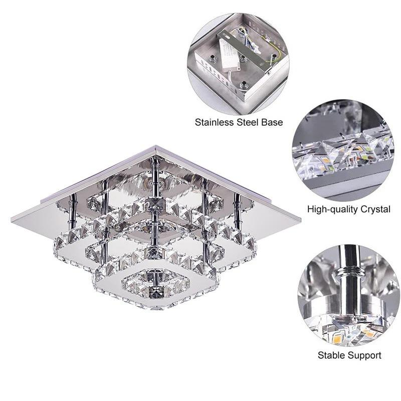 Square Ceiling Light Cool White LED Minimalist Lamp Living Bedroom Crystal Light