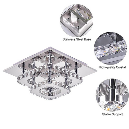 Square Ceiling Light Cool White LED Minimalist Lamp Living Bedroom Crystal Light