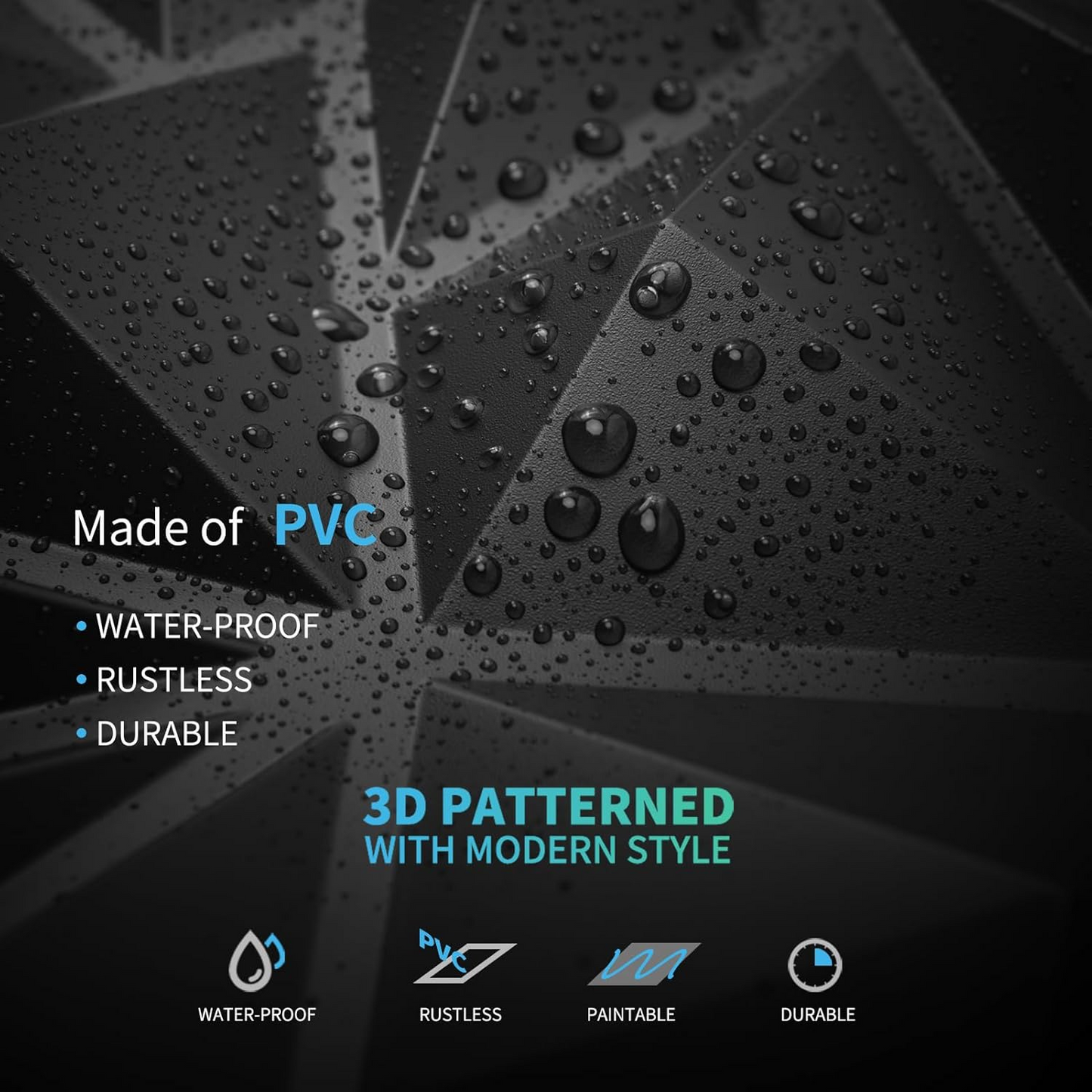 3D Wall Panels for Interior Wall Decor, Modern Diamond Textured Accent Wall Paneling for Gaming Living Room TV Wall Background, 12 x 12 inch Black Decorative Stickers Ornaments White