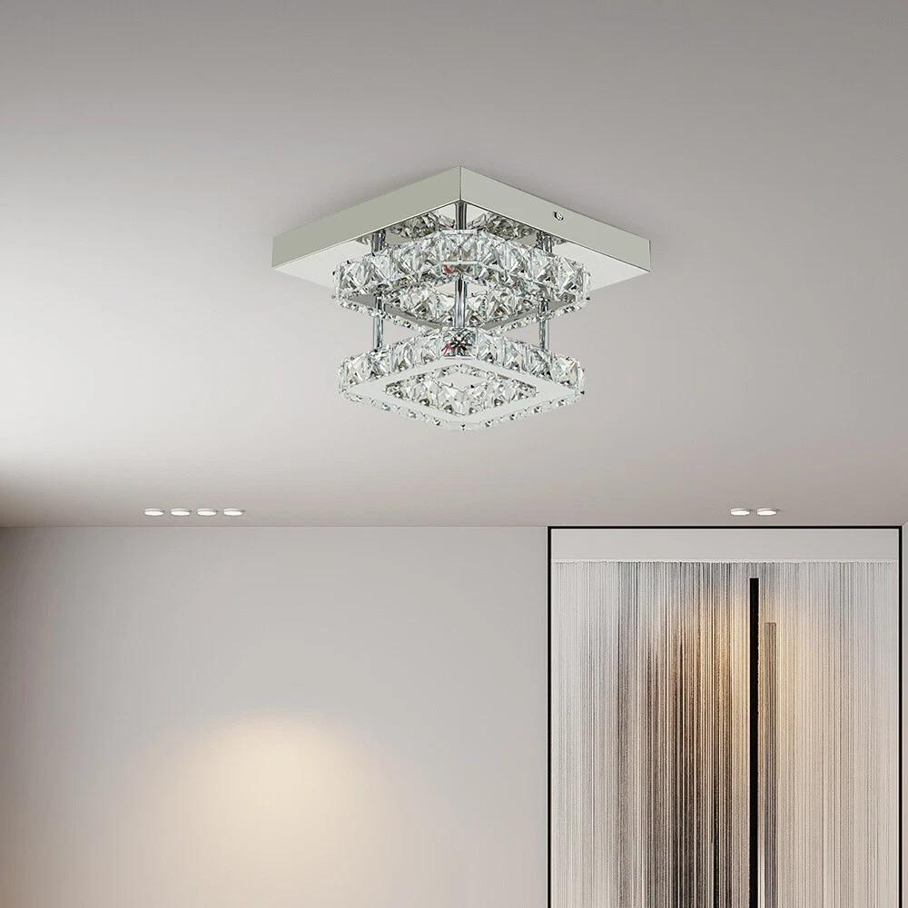 Square Ceiling Light Cool White LED Minimalist Lamp Living Bedroom Crystal Light