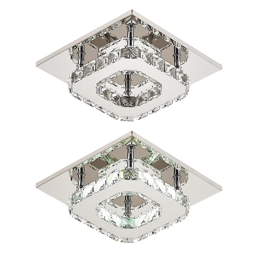 Square Ceiling Light Cool White LED Minimalist Lamp Living Bedroom Crystal Light