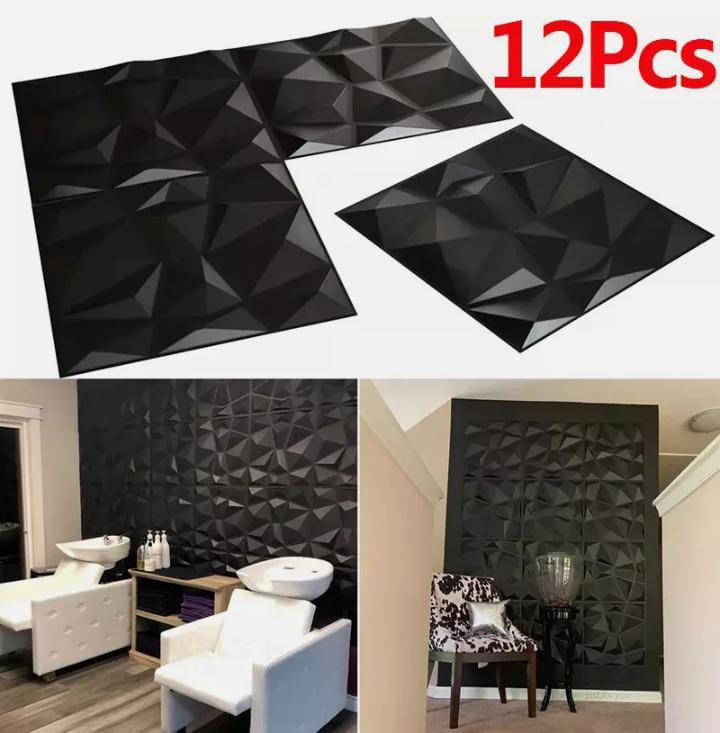 3D Wall Panels for Interior Wall Decor, Modern Diamond Textured Accent Wall Paneling for Gaming Living Room TV Wall Background, 12 x 12 inch Black Decorative Stickers Ornaments White