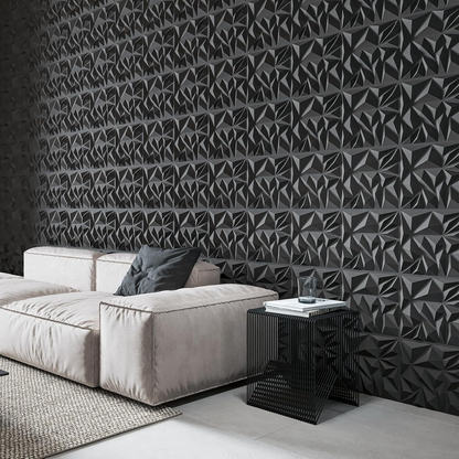 3D Wall Panels for Interior Wall Decor, Modern Diamond Textured Accent Wall Paneling for Gaming Living Room TV Wall Background, 12 x 12 inch Black Decorative Stickers Ornaments White