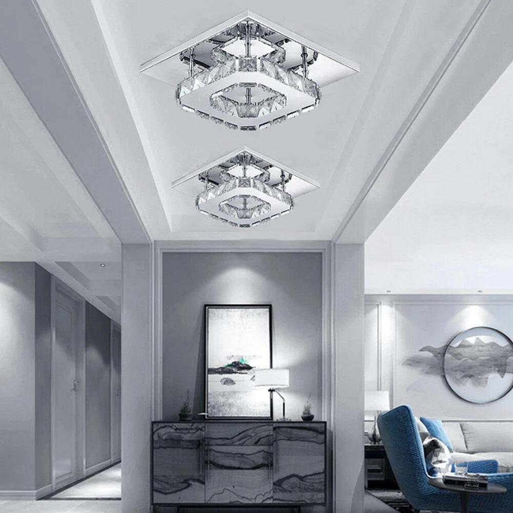 Square Ceiling Light Cool White LED Minimalist Lamp Living Bedroom Crystal Light