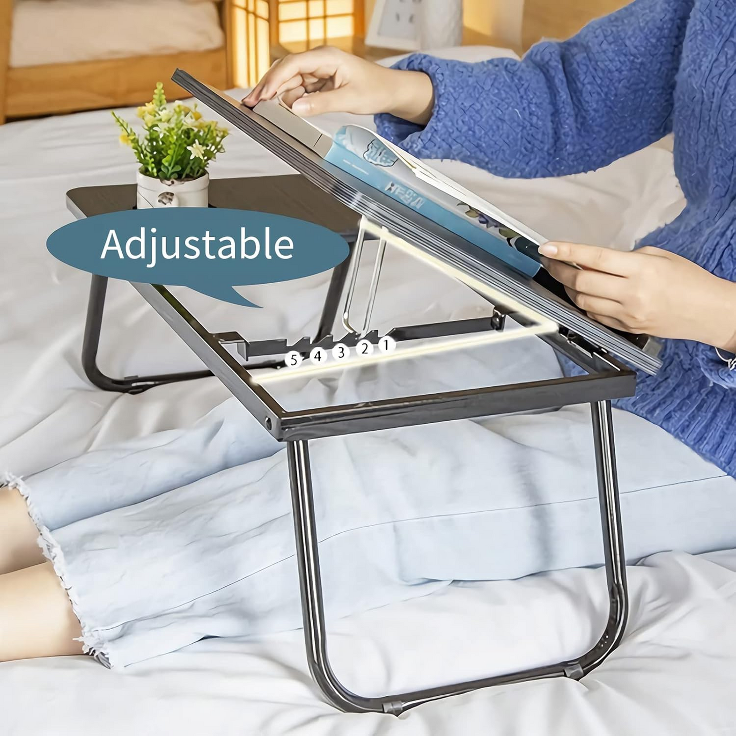 Laptop Desk, Laptop Bed Table with Foldable Legs & Cup Slot, Reading Holder Notebook Stand Breakfast Bed Tray Book Holder for Sofa, Bed, Terrace, Balcony foldable  tray bed  table sofa  tray folding  desk