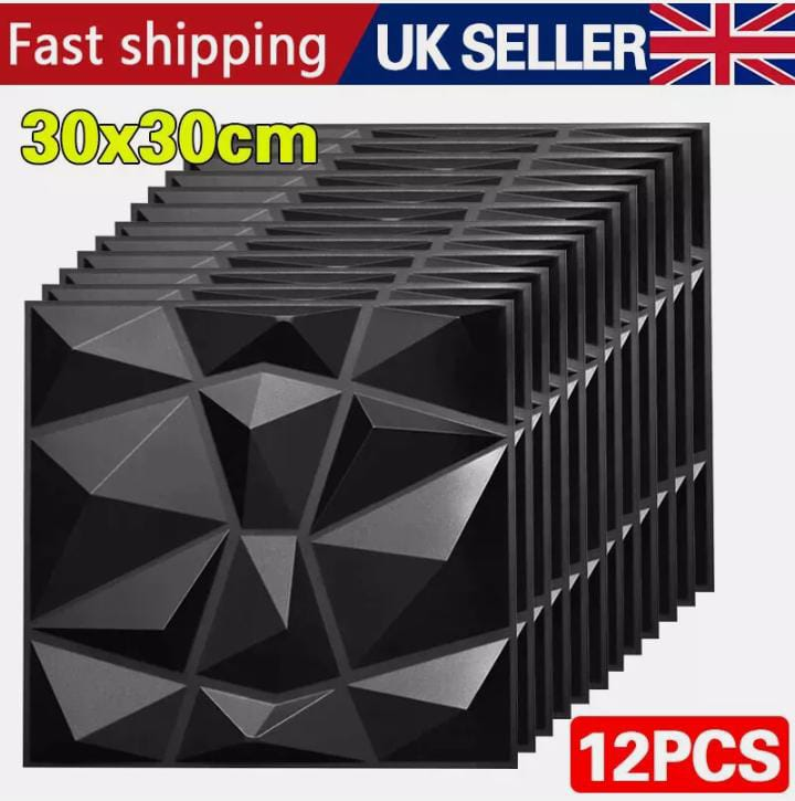 3D Wall Panels for Interior Wall Decor, Modern Diamond Textured Accent Wall Paneling for Gaming Living Room TV Wall Background, 12 x 12 inch Black Decorative Stickers Ornaments White
