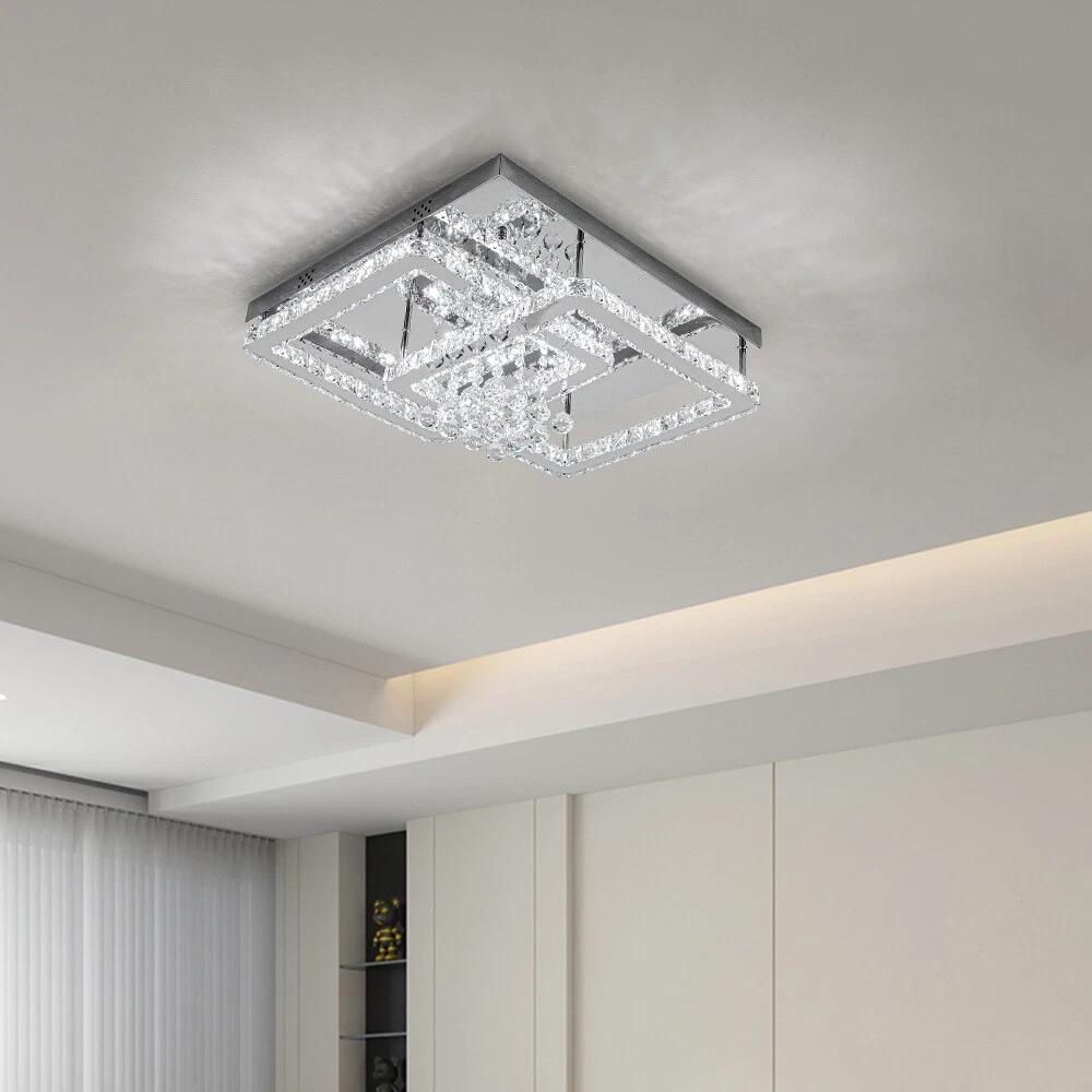 Square Ceiling Light Cool White LED Minimalist Lamp Living Bedroom Crystal Light