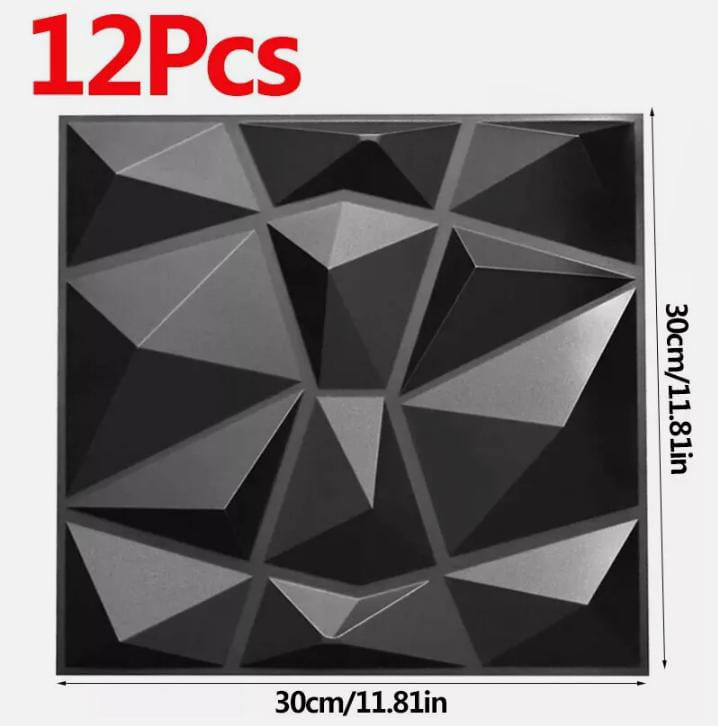 3D Wall Panels for Interior Wall Decor, Modern Diamond Textured Accent Wall Paneling for Gaming Living Room TV Wall Background, 12 x 12 inch Black Decorative Stickers Ornaments White