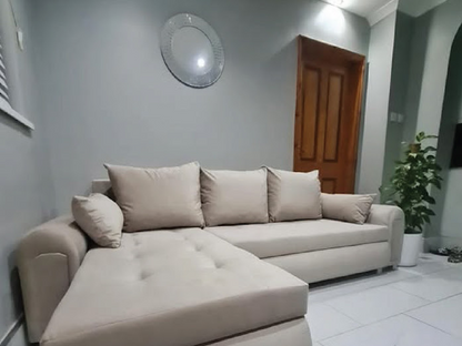 Berlin Sofa Sets Charcoal Gray Multi-Functional Sofa Bed Navy Blue Storage Sofa Beige L-Shaped Fabric Sofa (Greenery Accents) Light Gray Fabric Sofa (Symmetrical Side Table Layout)