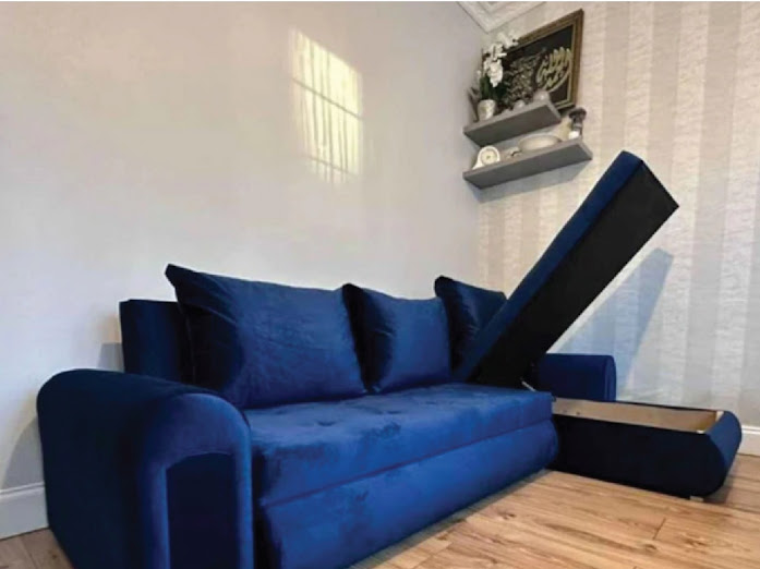 Berlin Sofa Sets Charcoal Gray Multi-Functional Sofa Bed Navy Blue Storage Sofa Beige L-Shaped Fabric Sofa (Greenery Accents) Light Gray Fabric Sofa (Symmetrical Side Table Layout)