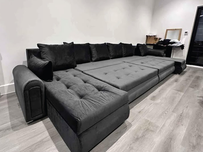 Berlin Sofa Sets Charcoal Gray Multi-Functional Sofa Bed Navy Blue Storage Sofa Beige L-Shaped Fabric Sofa (Greenery Accents) Light Gray Fabric Sofa (Symmetrical Side Table Layout)