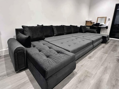 Berlin Sofa Sets Charcoal Gray Multi-Functional Sofa Bed Navy Blue Storage Sofa Beige L-Shaped Fabric Sofa (Greenery Accents) Light Gray Fabric Sofa (Symmetrical Side Table Layout)